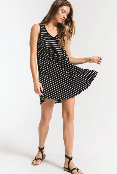 Yuma Stripe Breezy Dress - Black/White - Tucker Brown