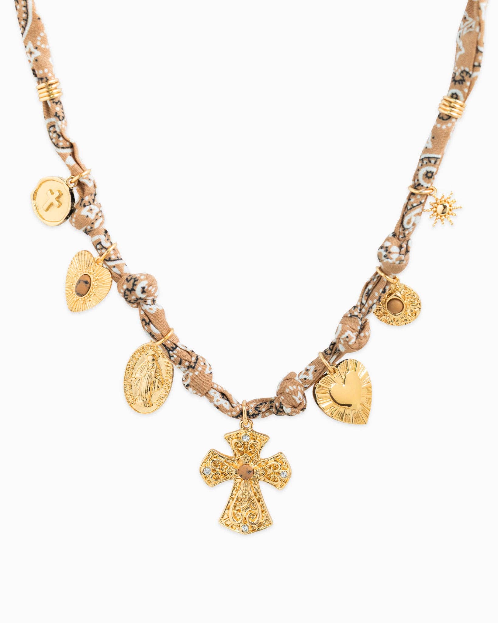 Bandana Cross Scarf Necklace - Beige