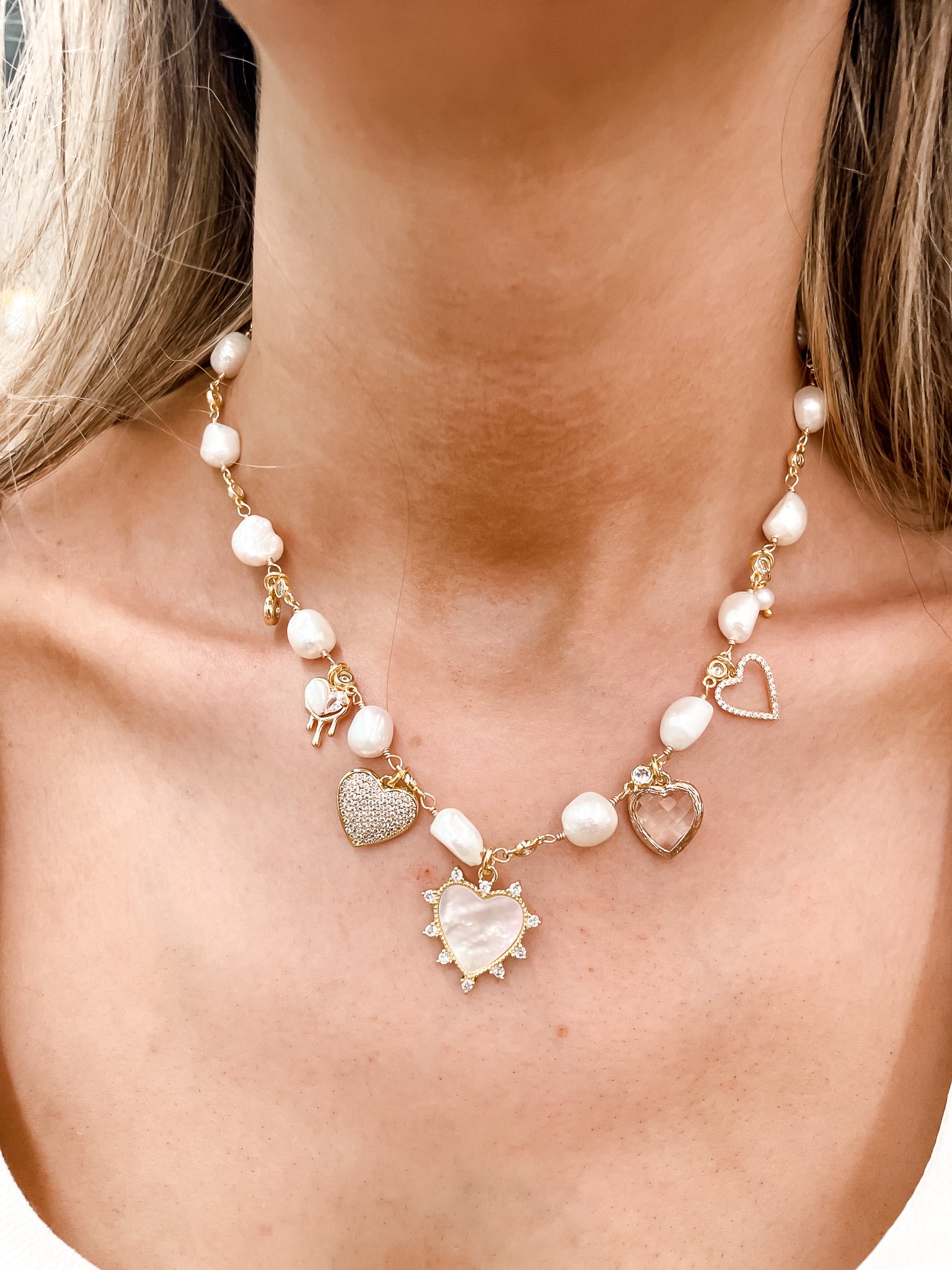 Freshwater Pearl Heart Charm Necklace