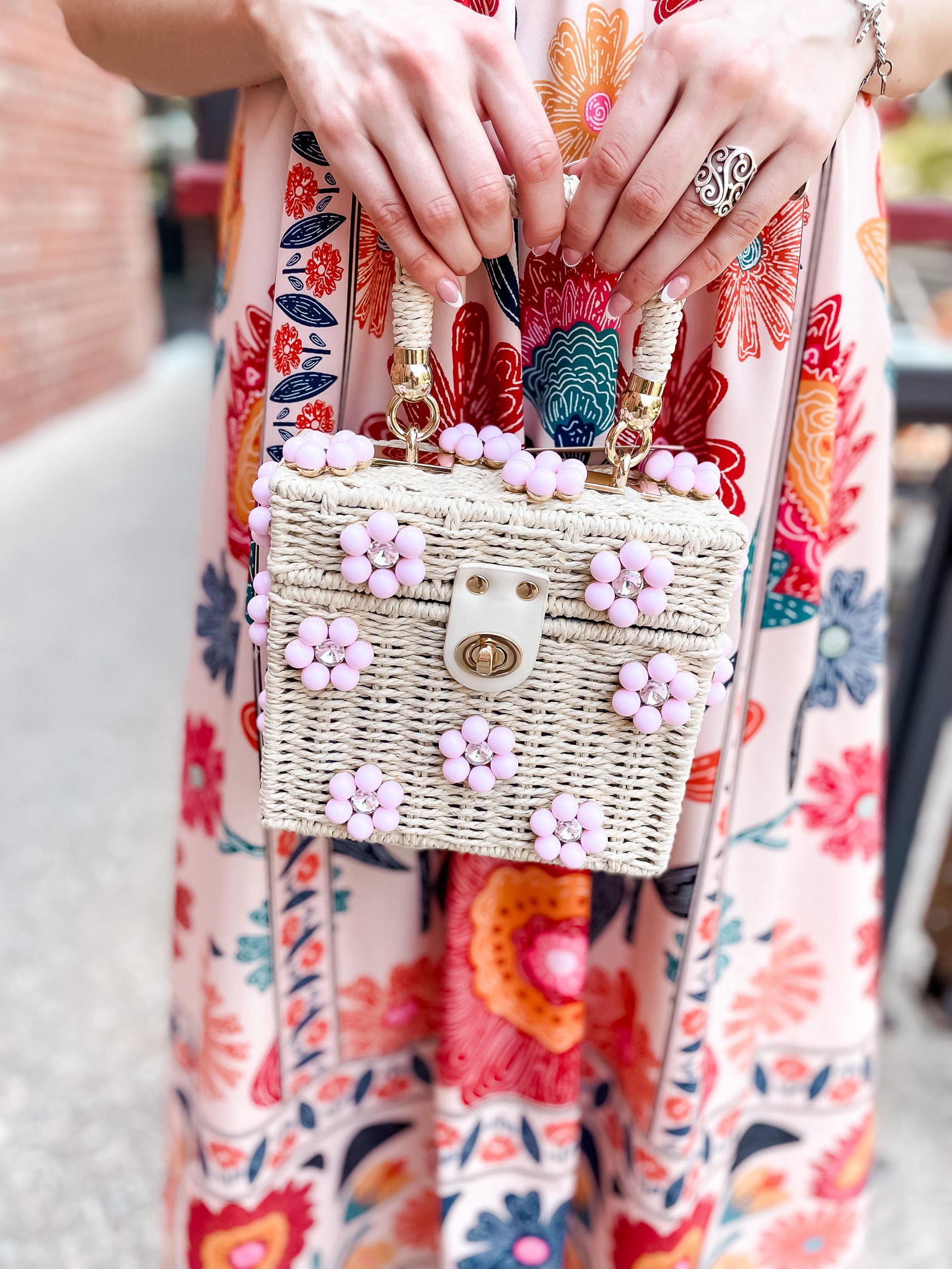 Wicker Daisy Handbag - Cream