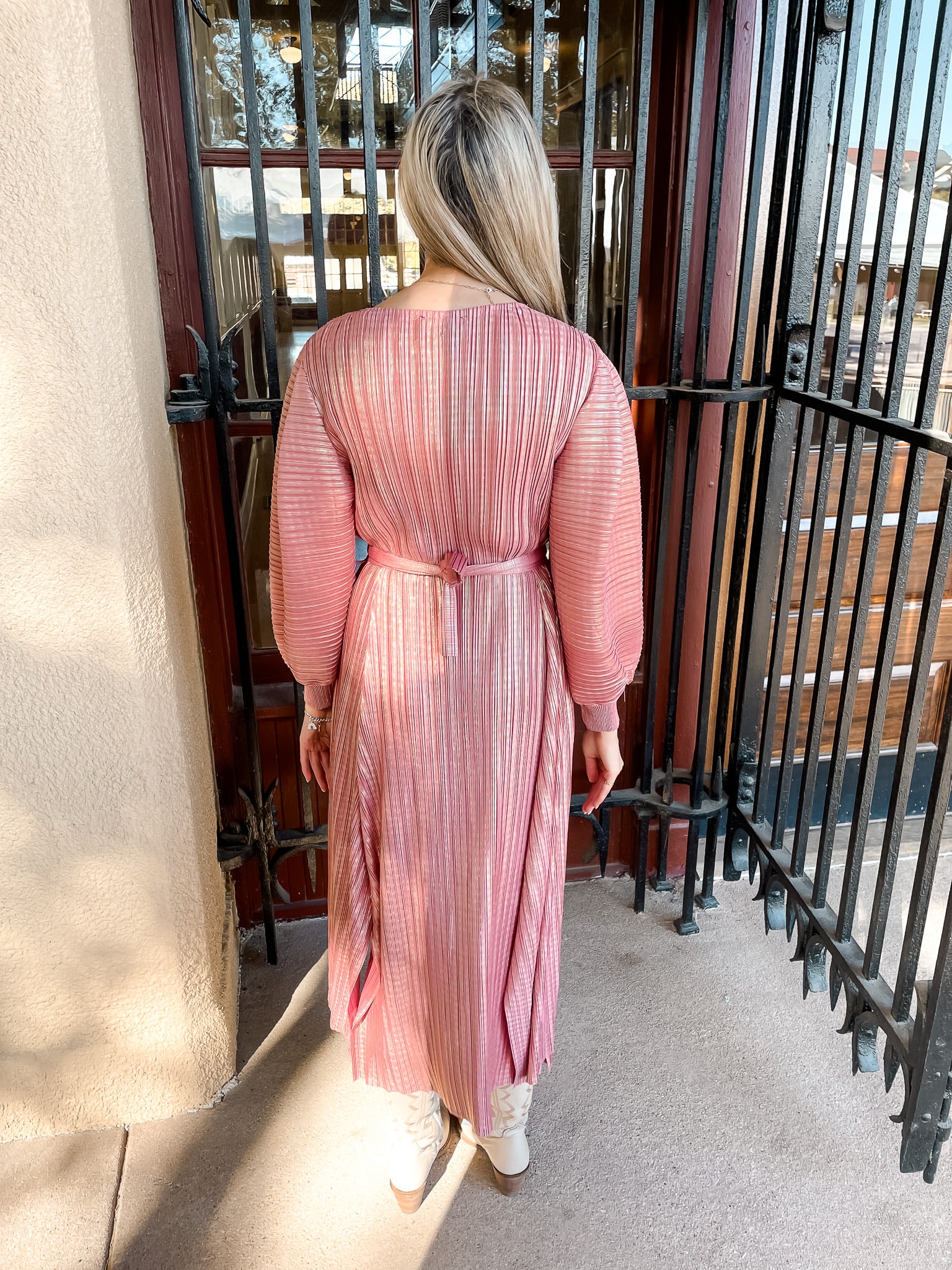 Metallic Pleats Dress - Pink