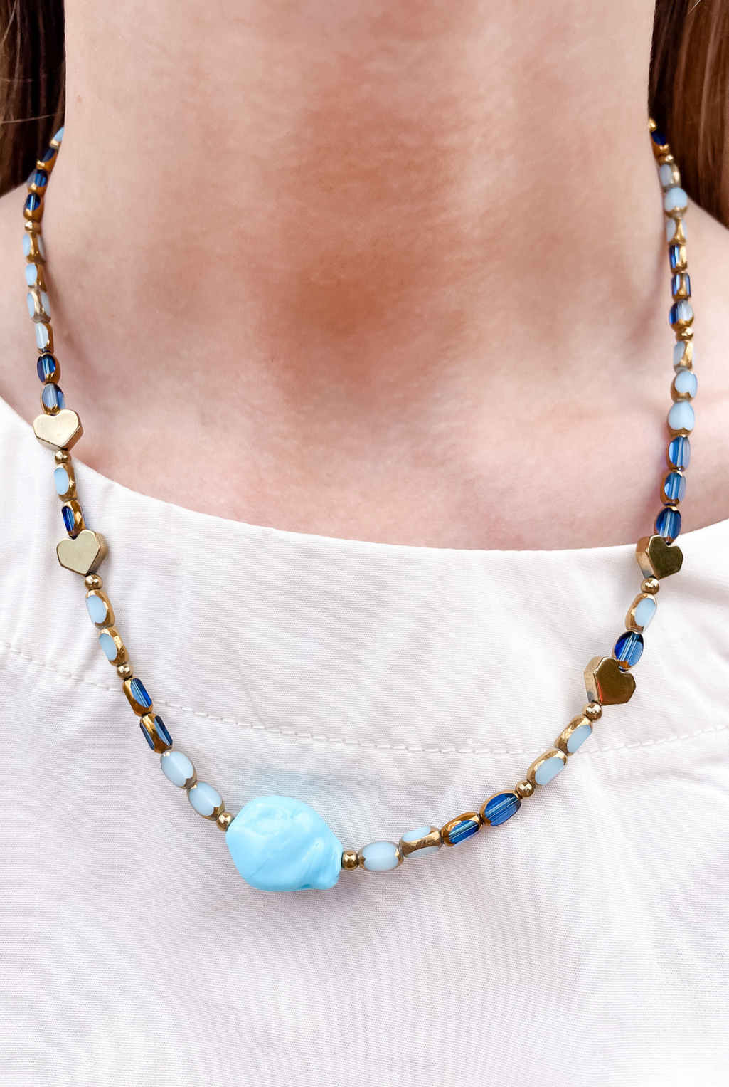 Heart Of Gold + Stone Necklace