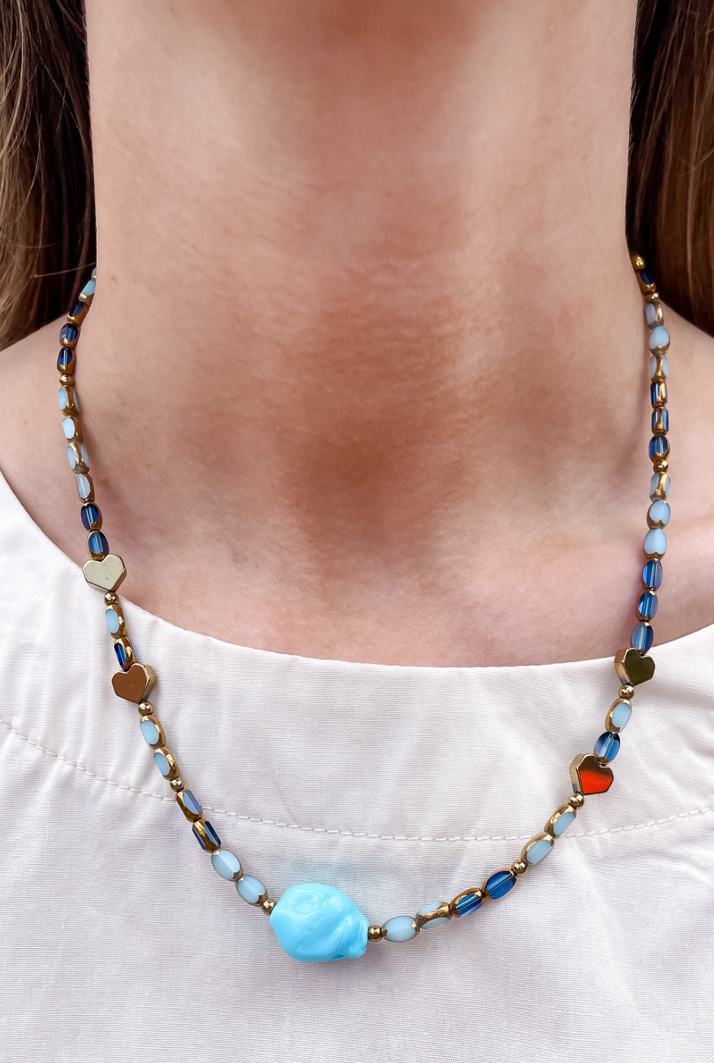 Heart Of Gold + Stone Necklace
