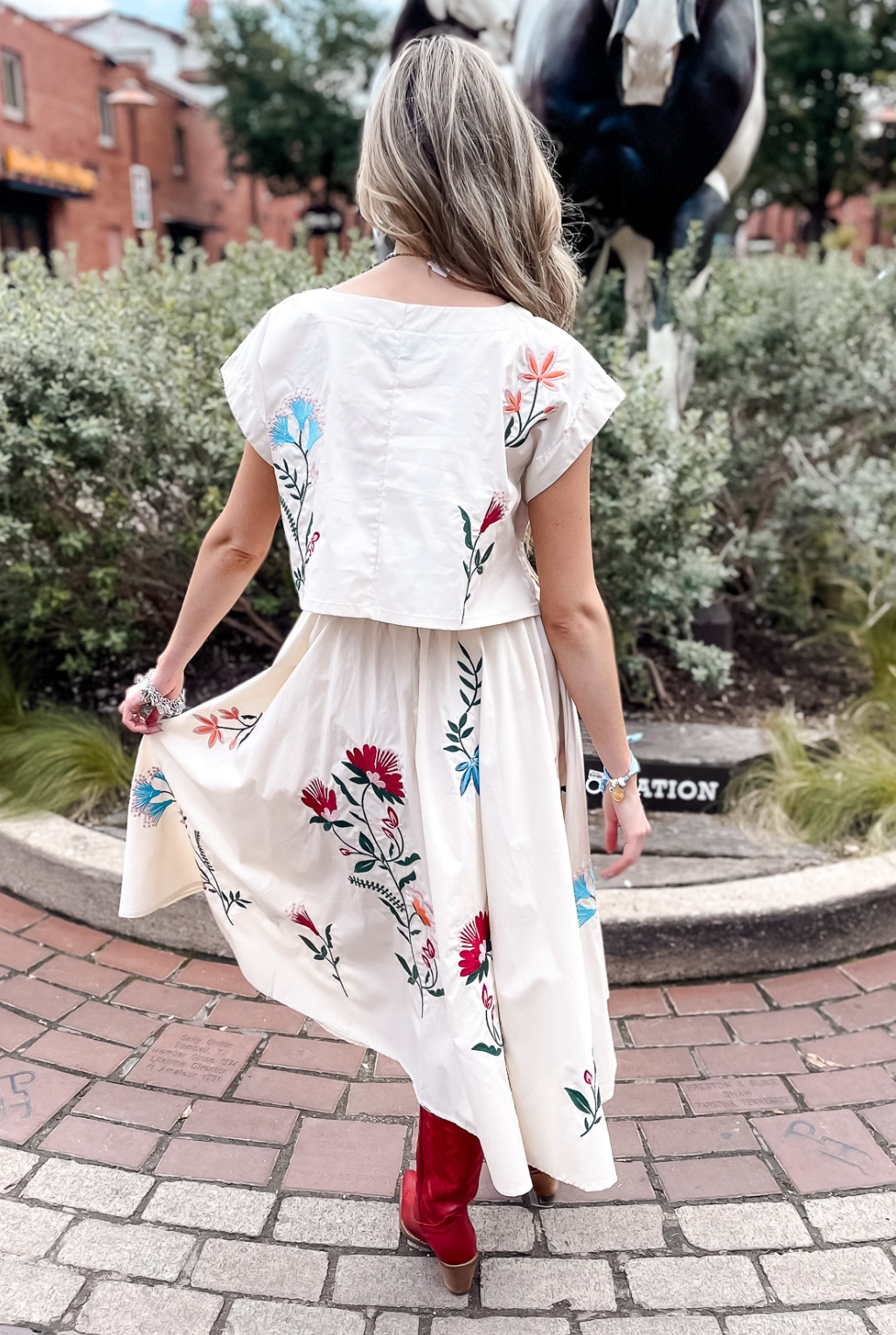 Floral Embroidered Crop Set - Ivory