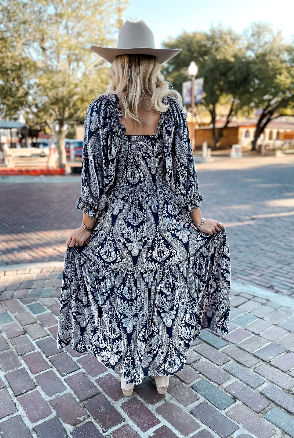 Velvet Burnout Dress - Navy/Silver