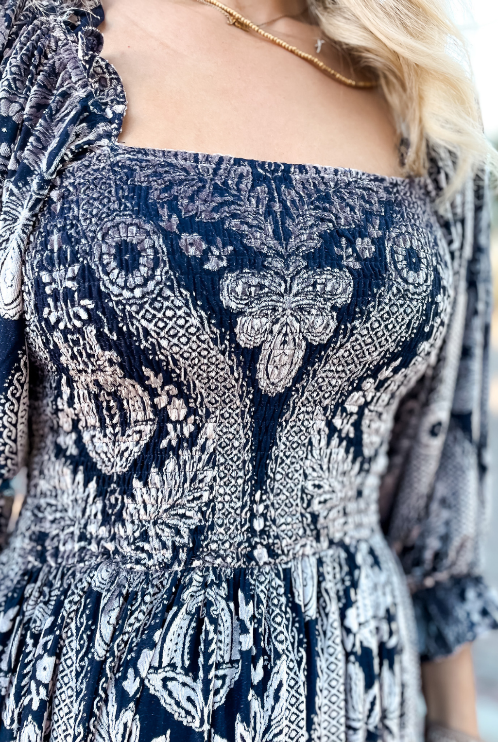 Velvet Burnout Dress - Navy/Silver
