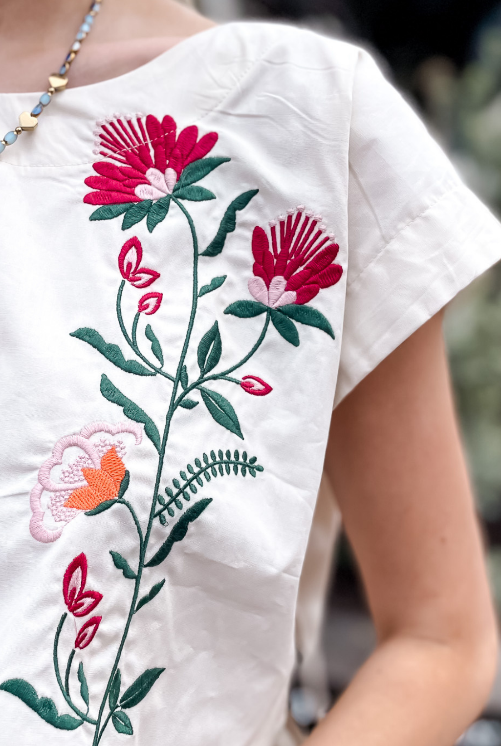 Floral Embroidered Crop Set - Ivory