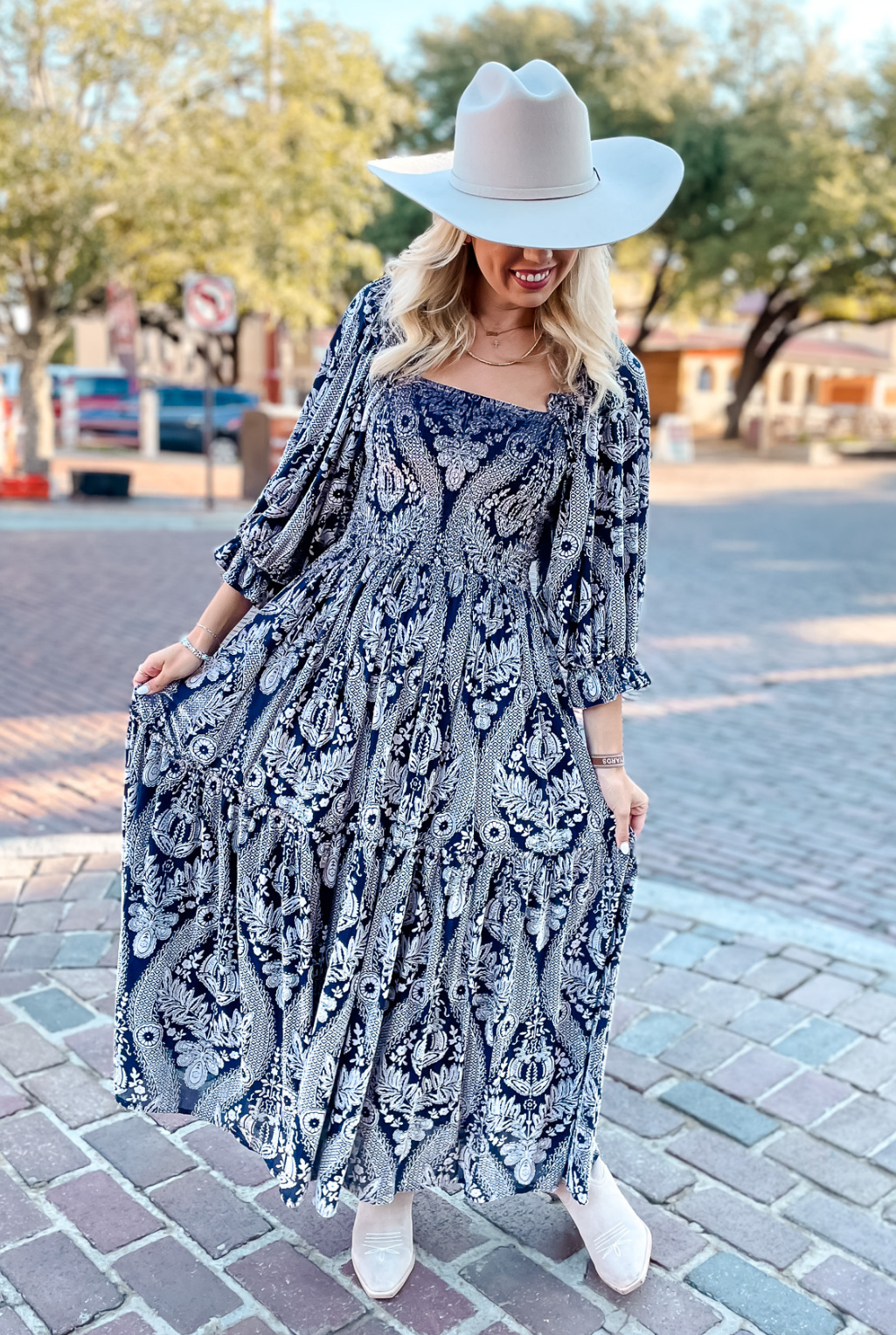 Velvet Burnout Dress - Navy/Silver