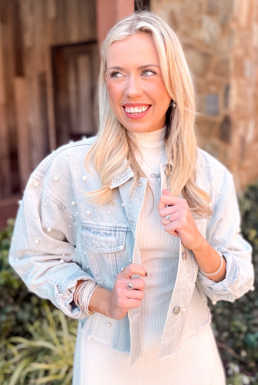 Denim & Pearls Crop Jacket