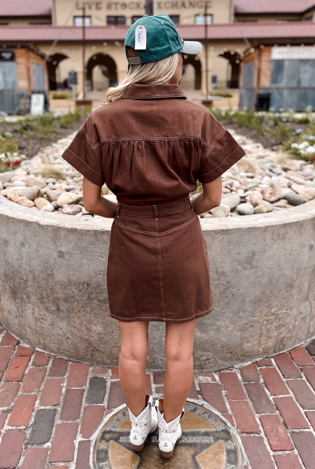 Double Pocket Denim Dress - Brown