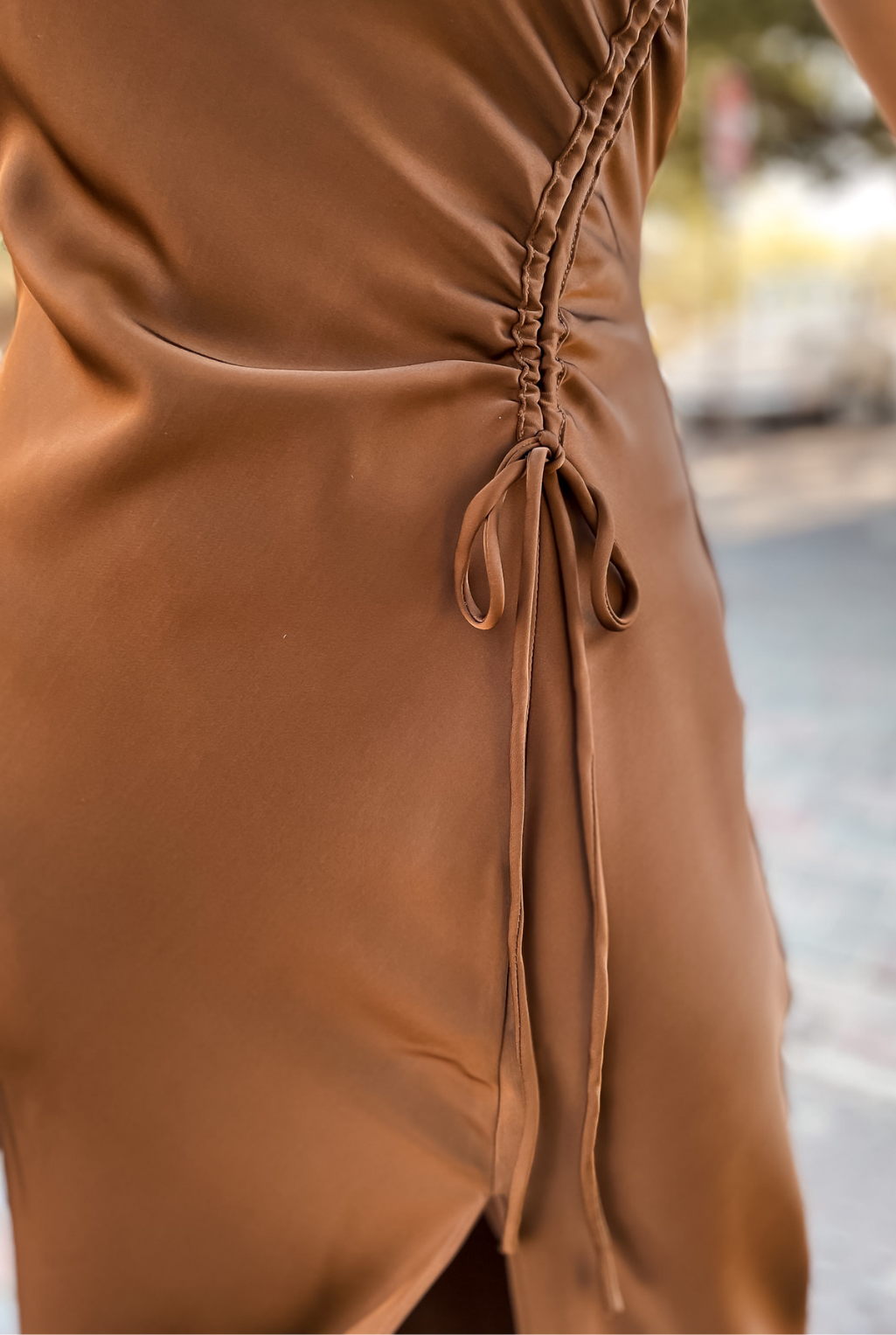 Sleeveless Satin Shirred Dress