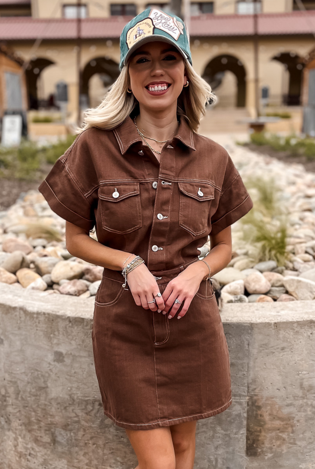 Double Pocket Denim Dress - Brown - Tucker Brown