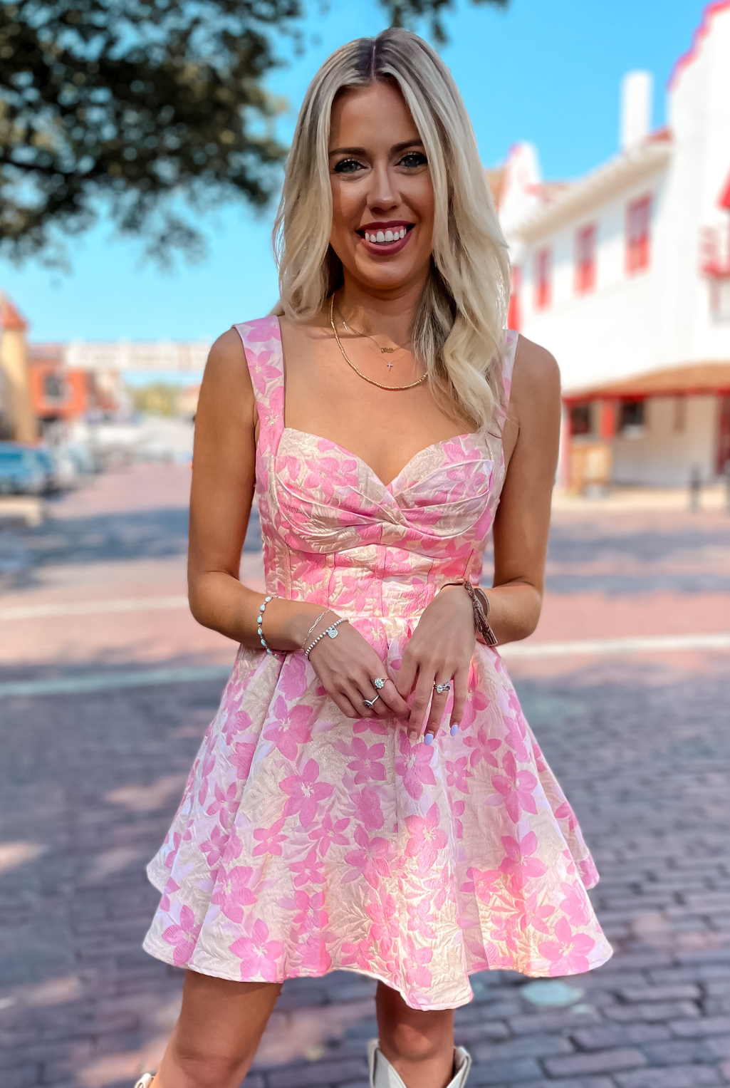 Brocade Party Dress - Pink