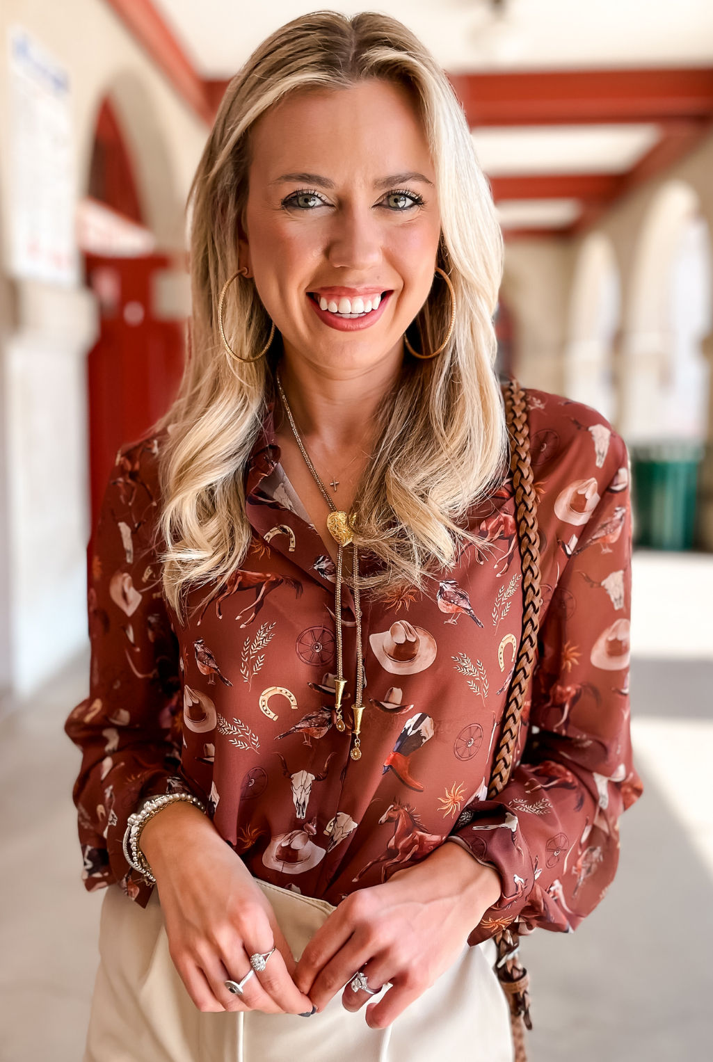 Cowboy Print Chiffon Blouse