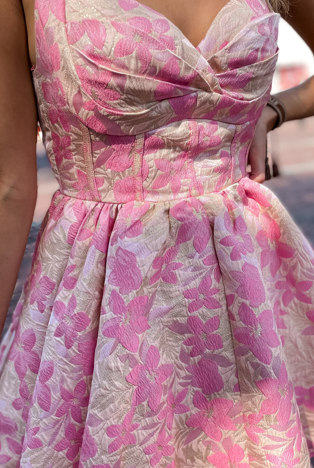 Brocade Party Dress - Pink