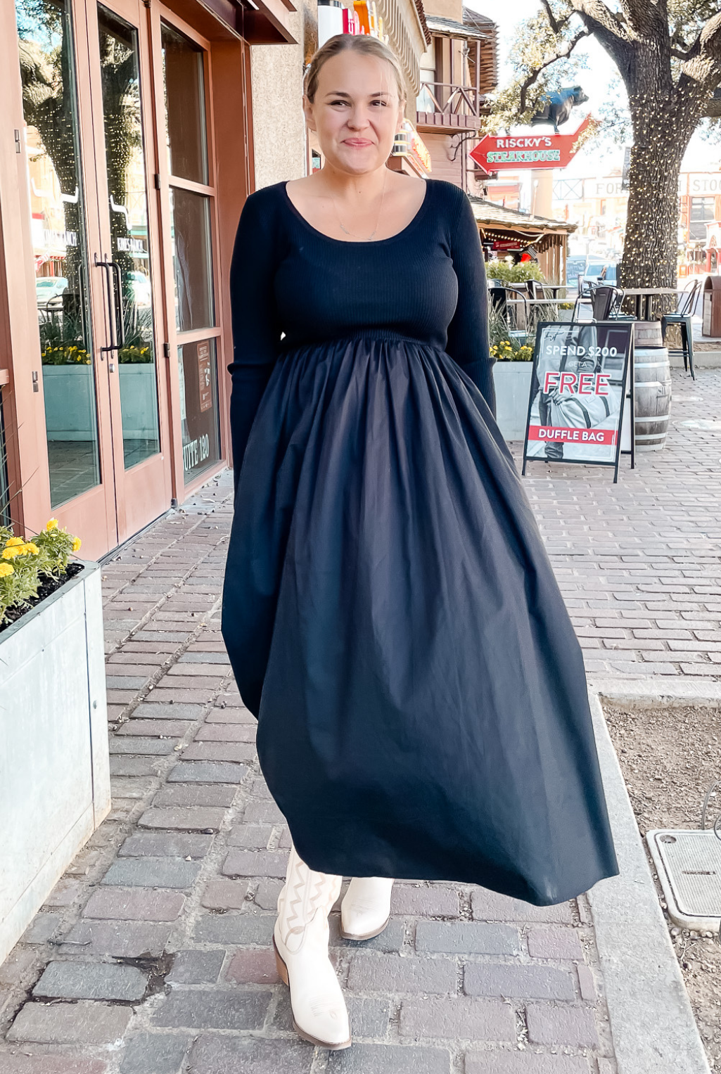 Twofer Midi Sweater Dress - Black