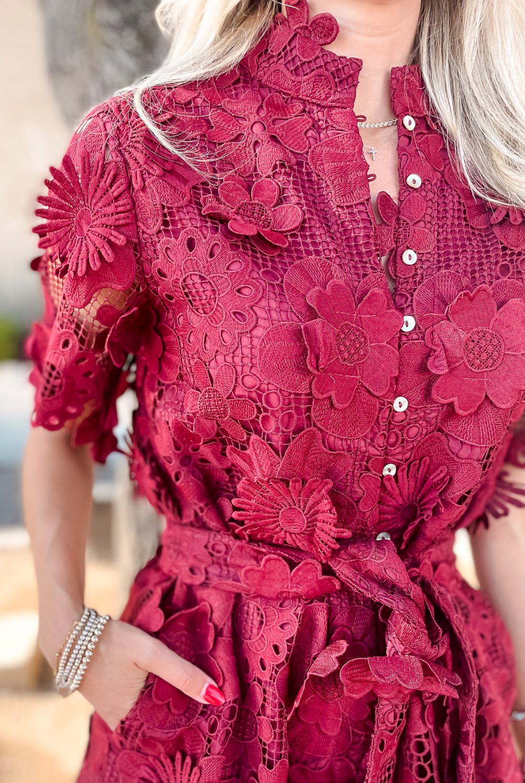 Devin Lace Romper - Maroon