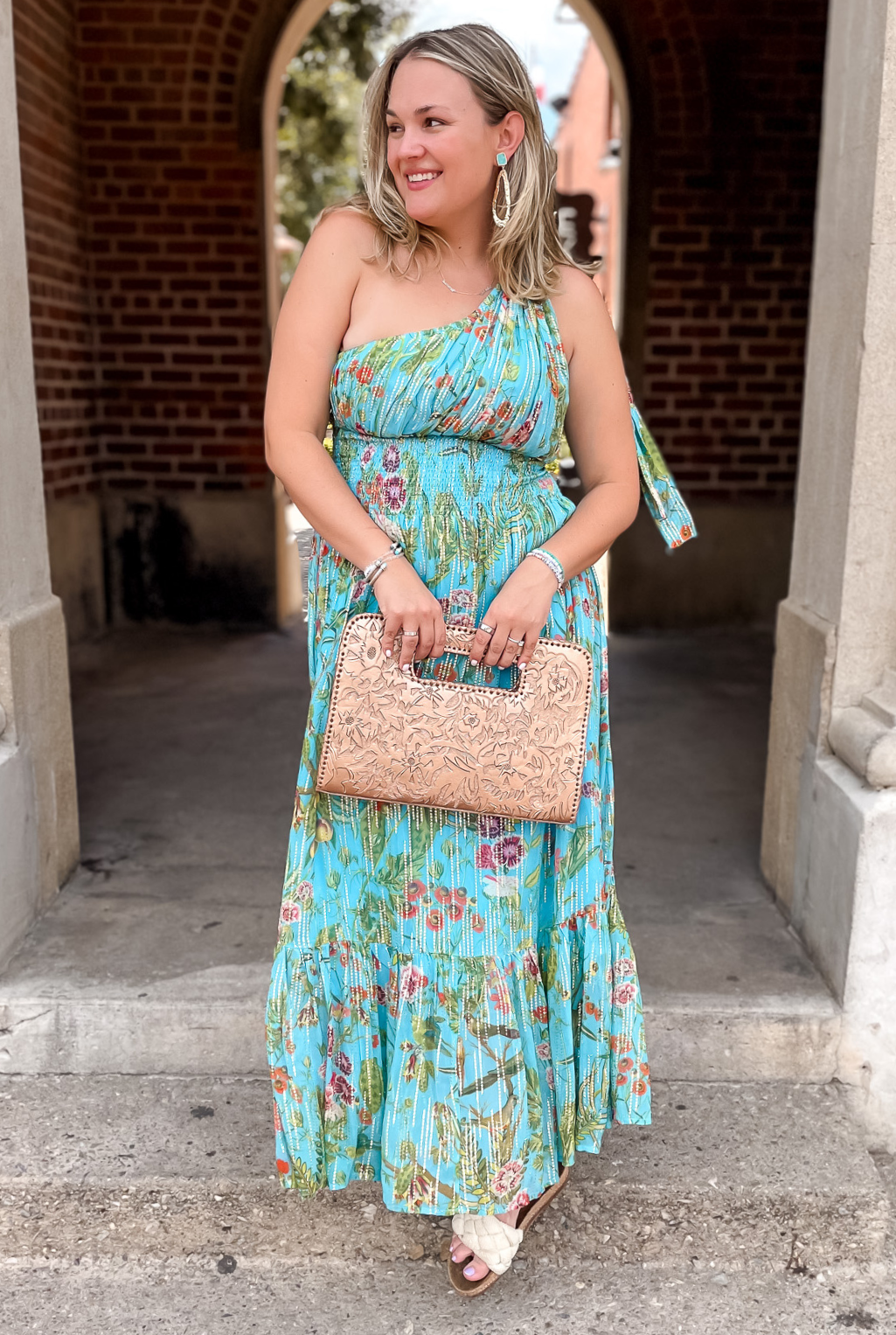 brown turquoise dress Jovani 08340 Turquoise High Slit Low Back Dress