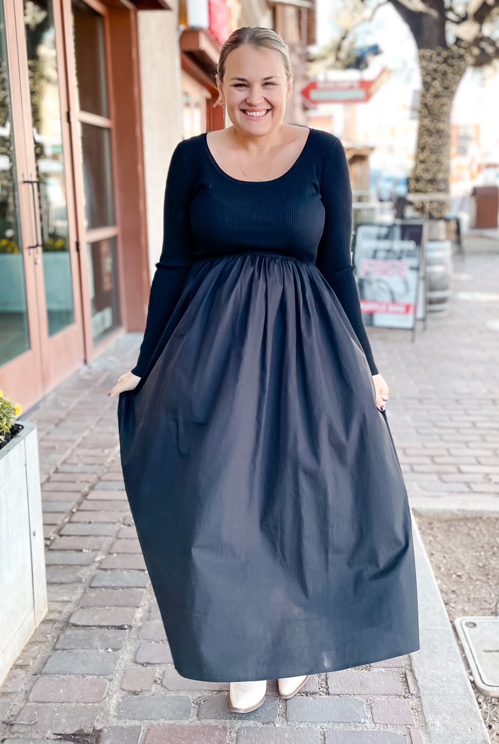 Twofer Midi Sweater Dress - Black