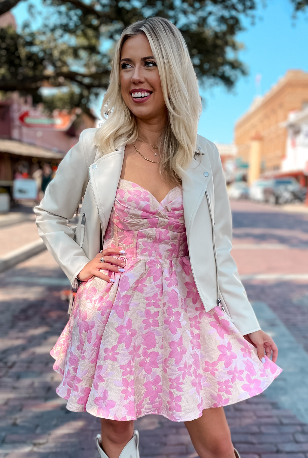 Brocade Party Dress - Pink