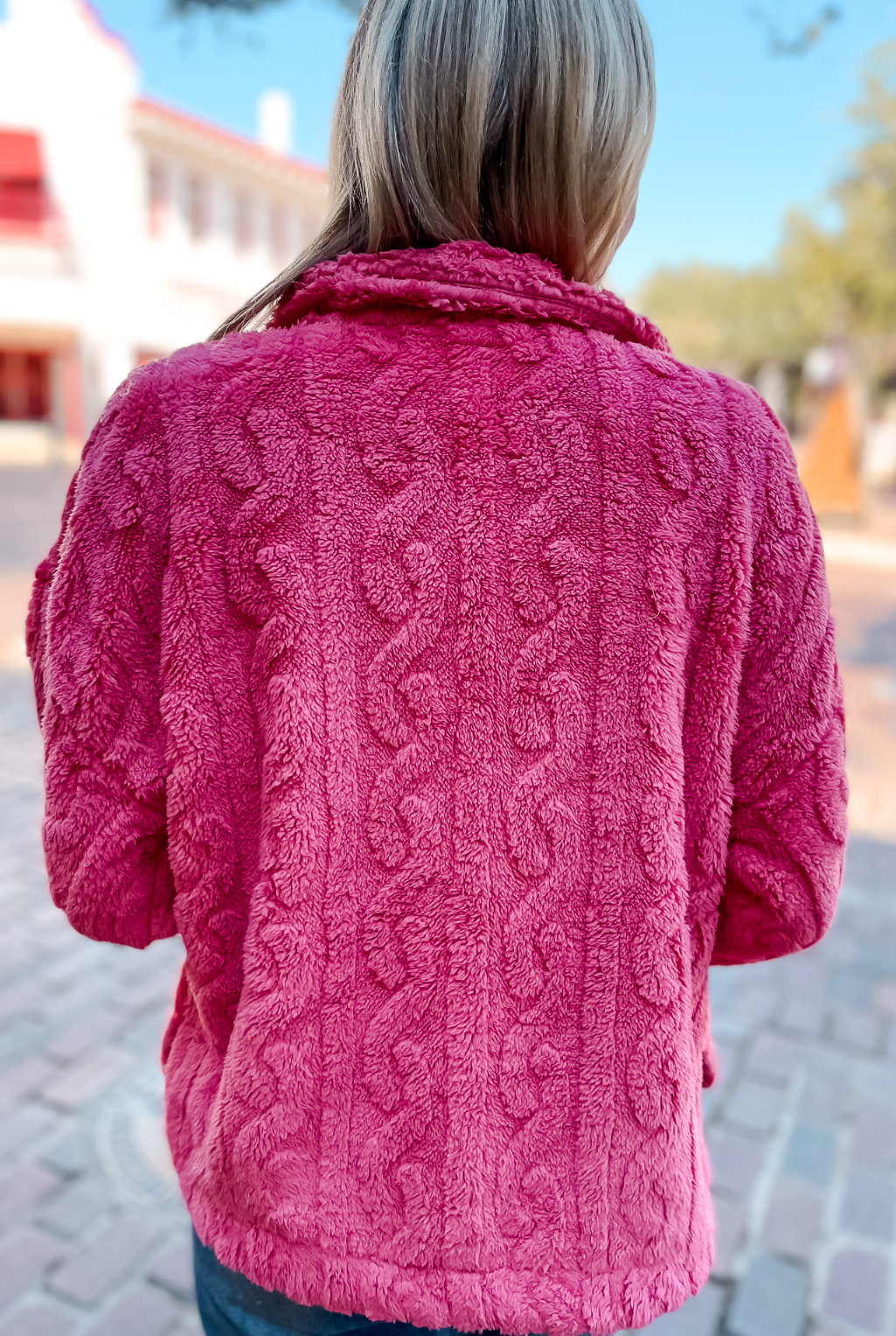 Cable Fur Shacket - Rose