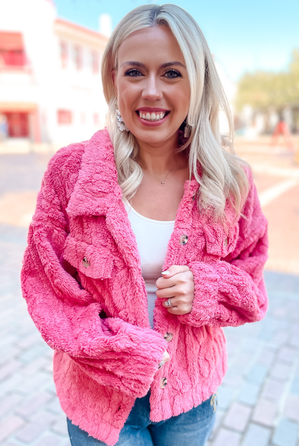 Cable Fur Shacket - Rose