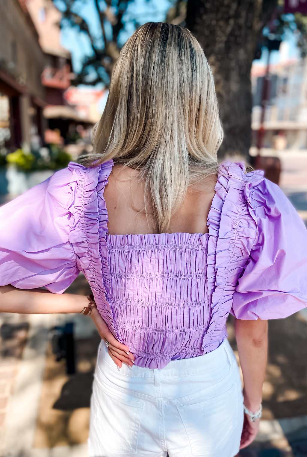 Smocked Puff Sleeve Top - Lilac