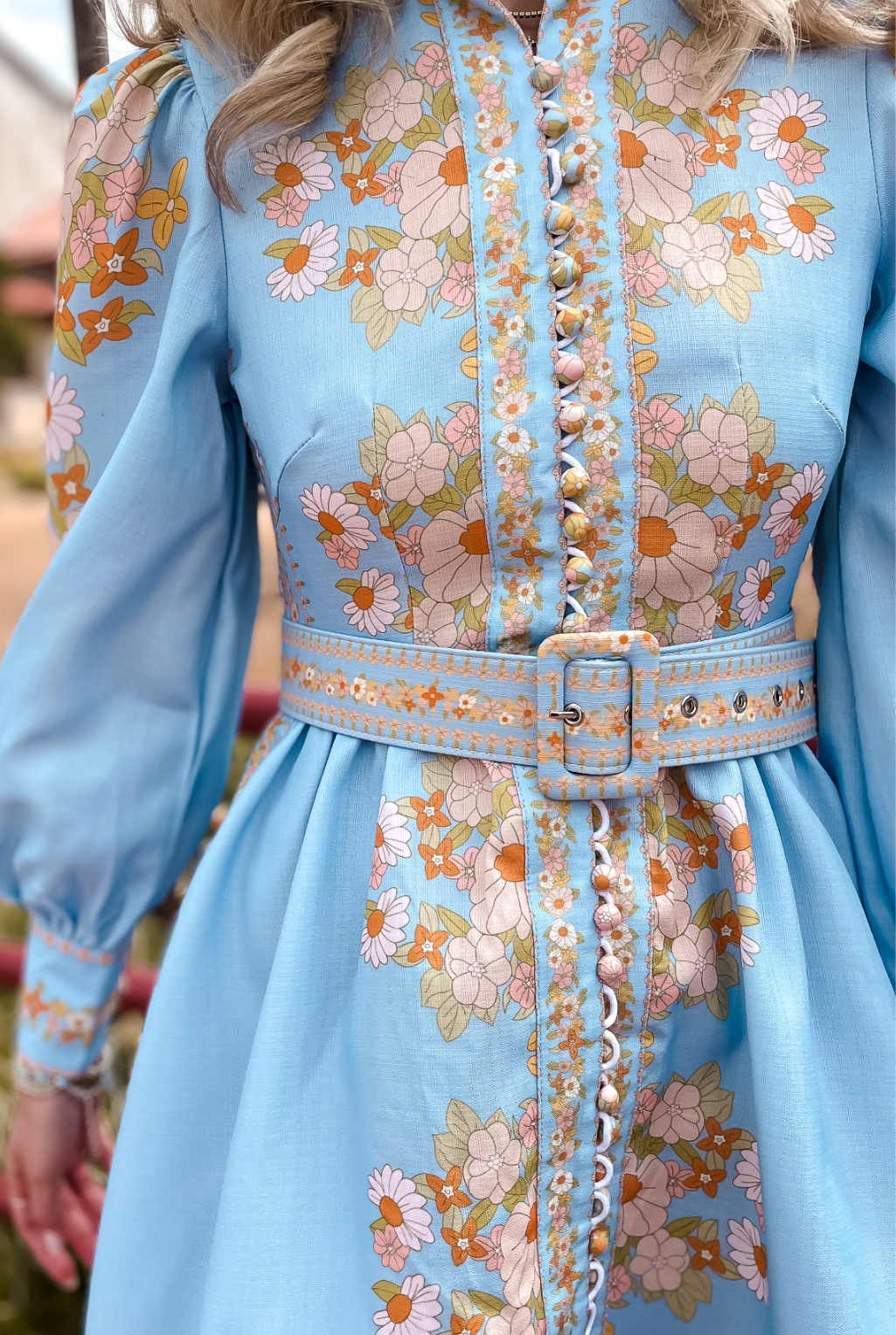Floral Button Dress - Blue/Yellow