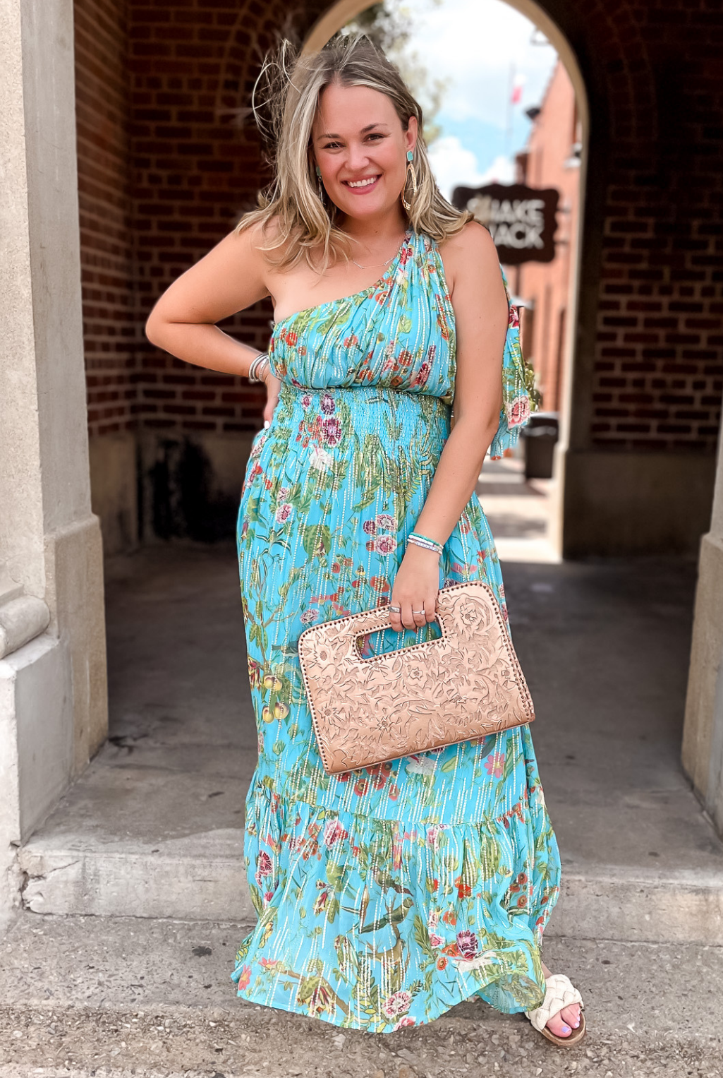 Turquoise One Shoulder Dress Tucker Brown Turquoise One Shoulder Dress Tucker Brown