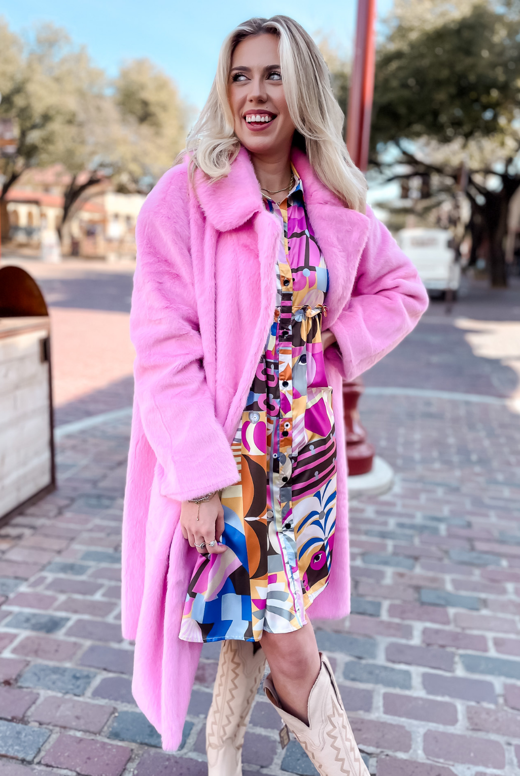 Maya Faux Fur Coat - Pink