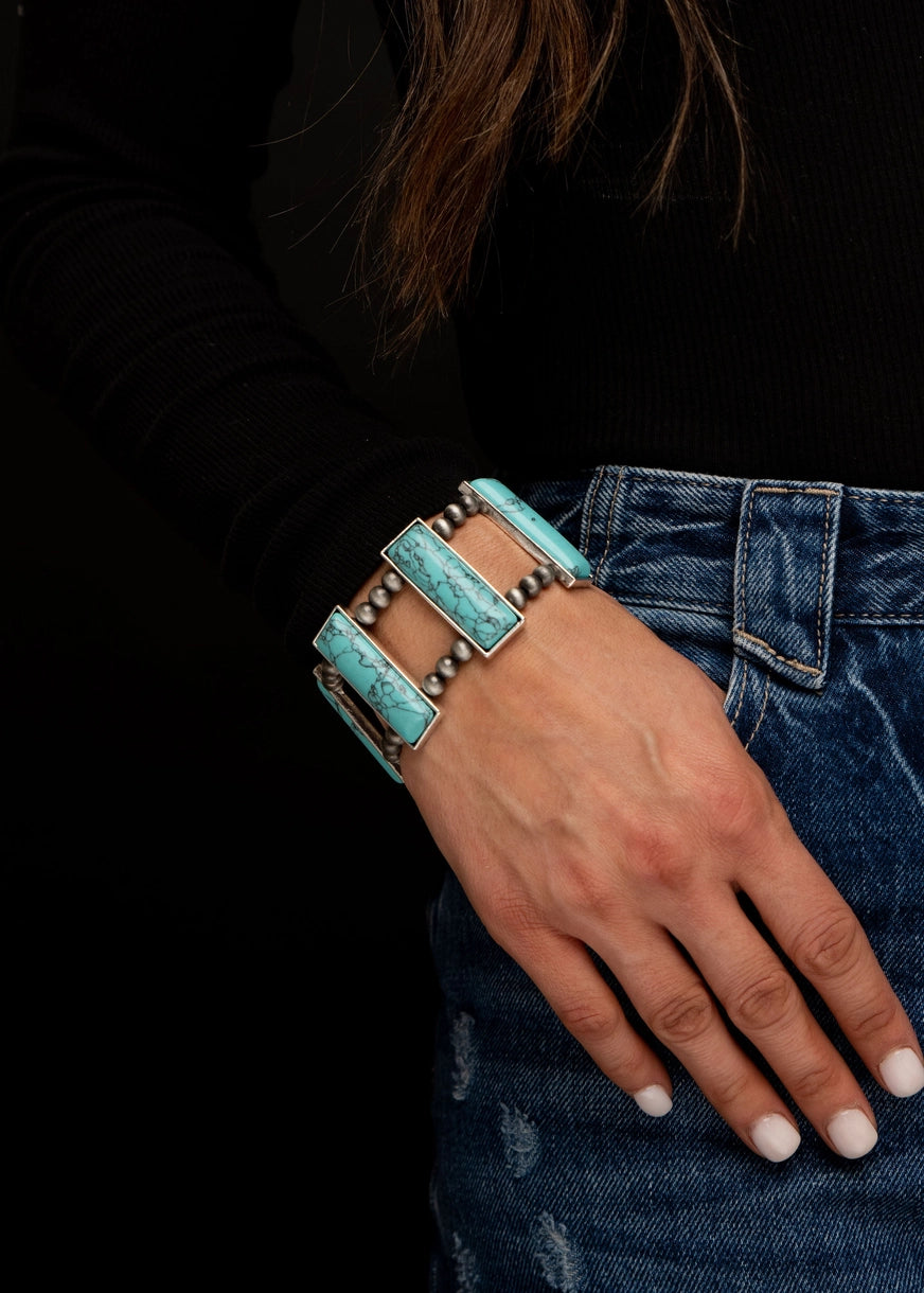 Bar Stretch Bracelet - Turquoise - Tucker Brown