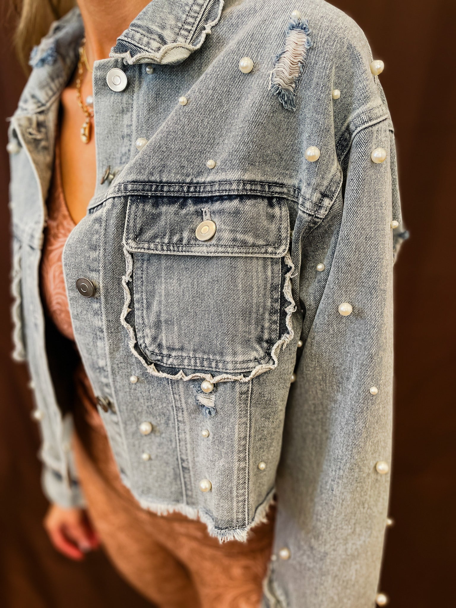 Scallops & Pearls Denim Jacket