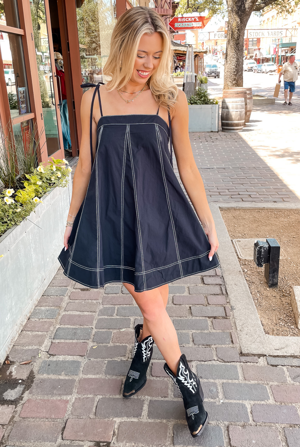 Top Stitch Denim Dress