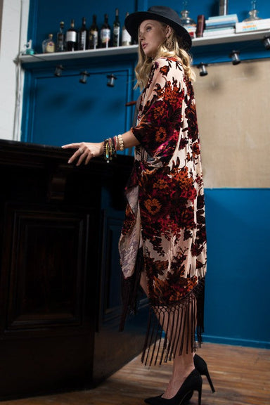 Velvet Burnout Kimono - Beige - Tucker Brown