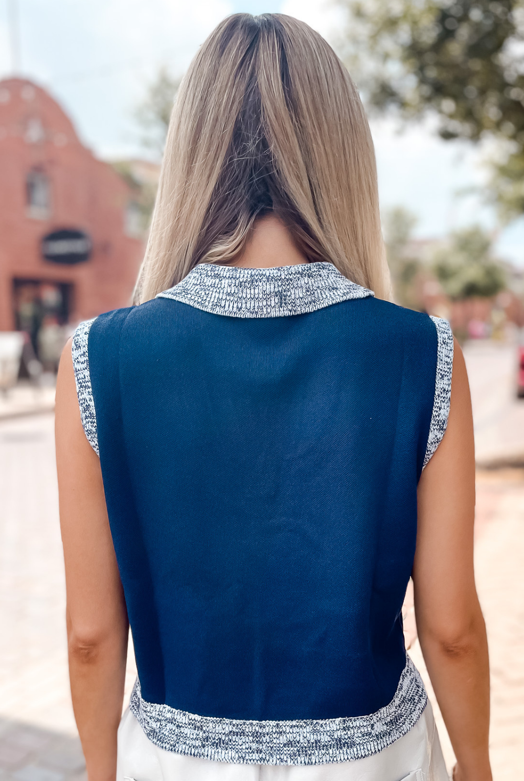Buttons & Fringe Top - Navy