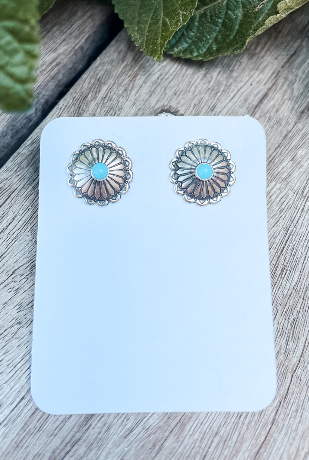 Round Concho Stud Turquoise Earrings