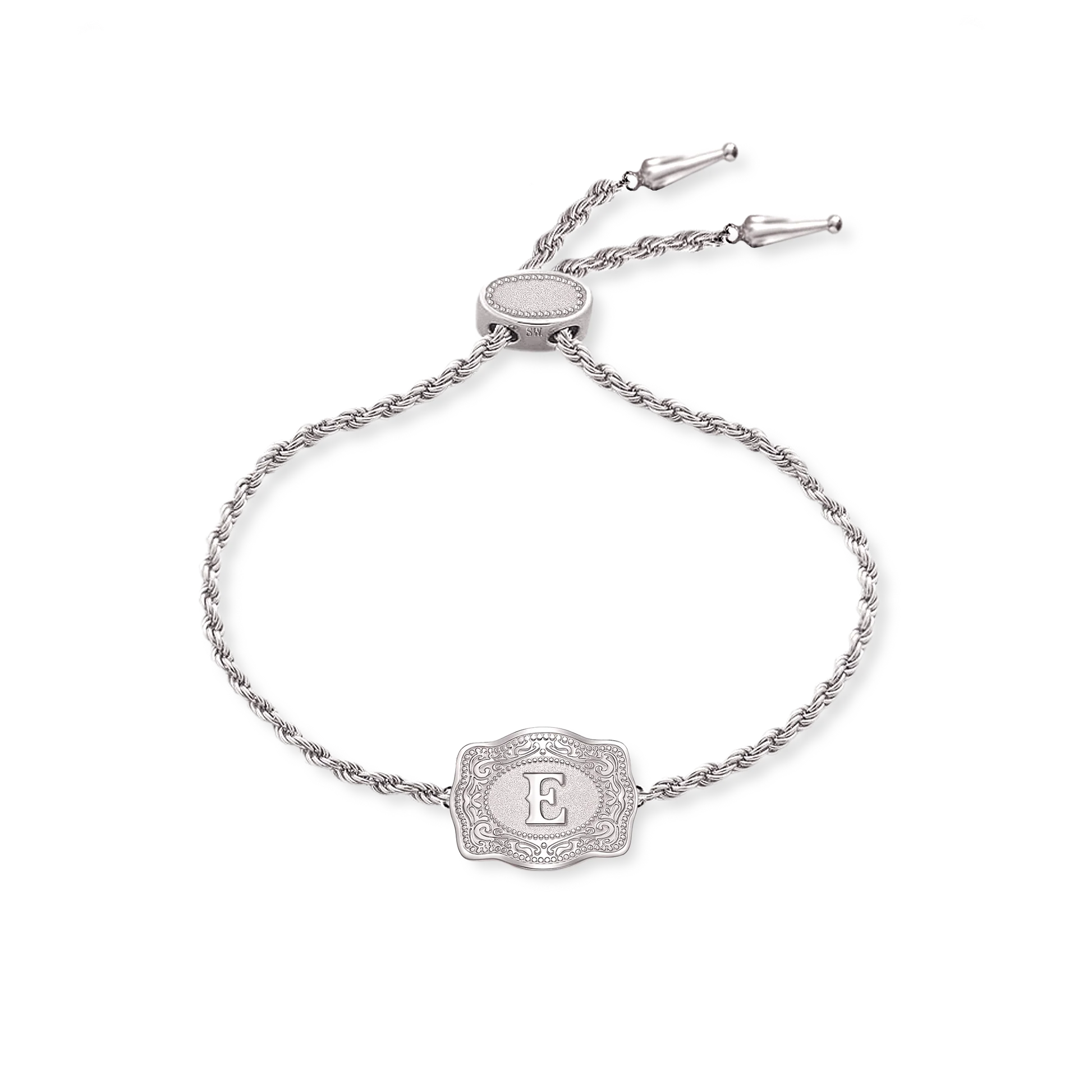 Belt Buckle Initial Bracelet - Silver