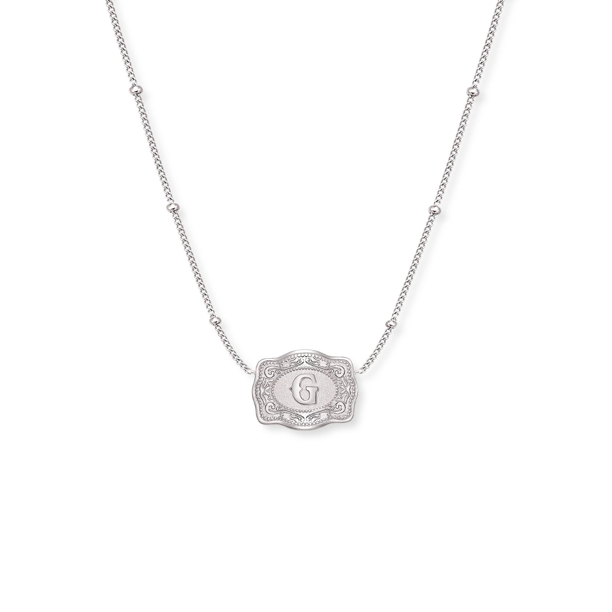 Belt Buckle Initial Necklace - Silver