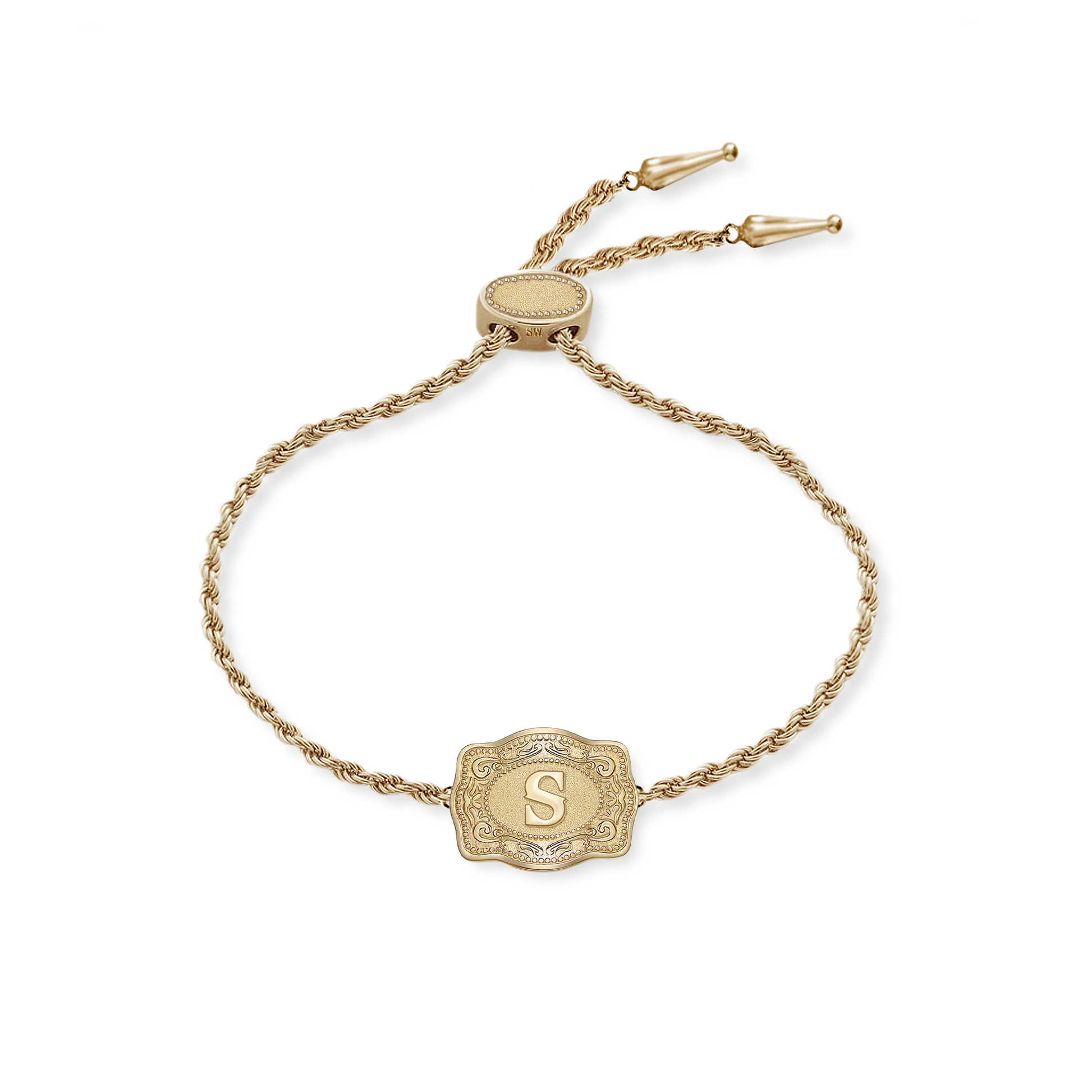 Belt Buckle Initial Bracelet - Gold