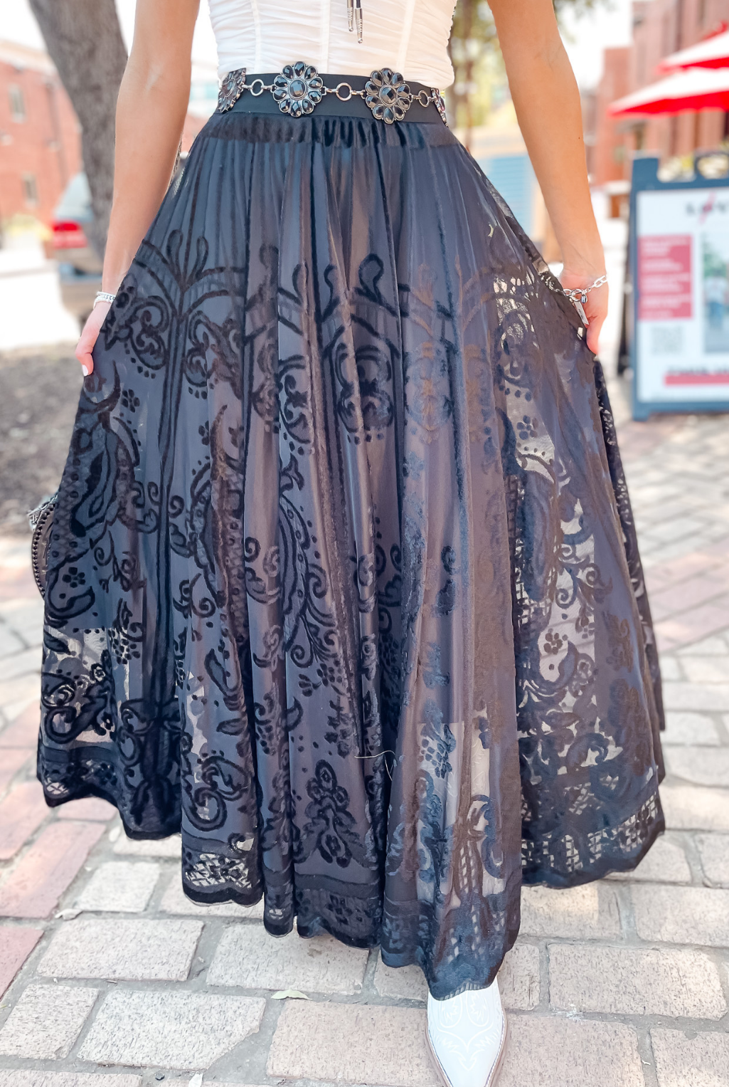 Burnout Maxi Skirt - Black