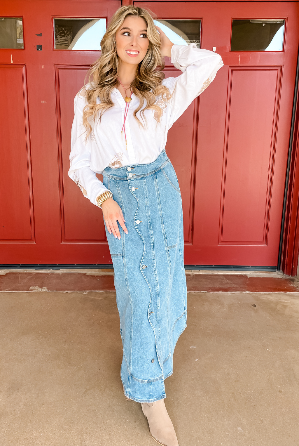 Wavy Placket Denim Skirt