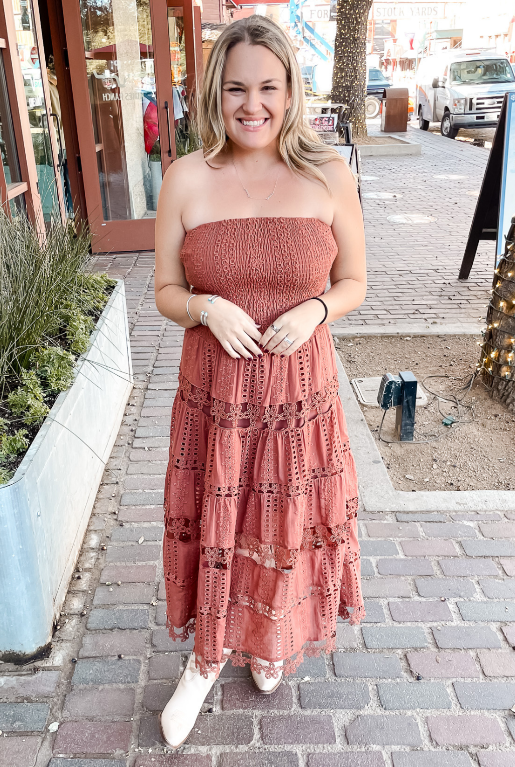 Eyelet Love Tube Dress - Brown - Tucker Brown