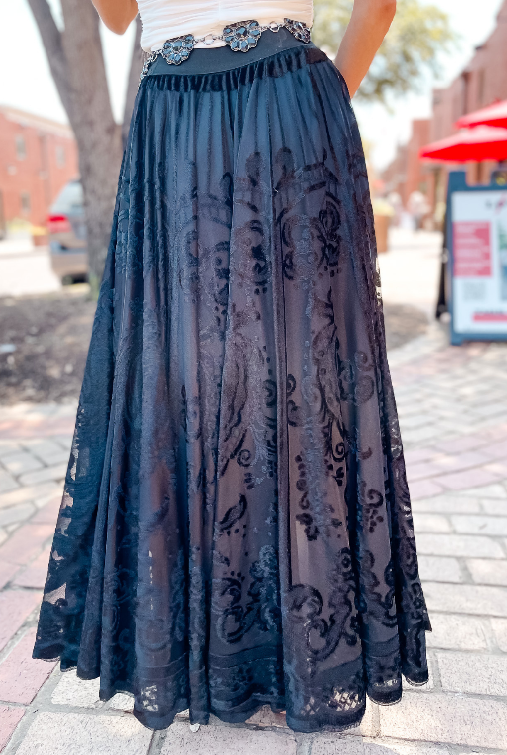 Burnout Maxi Skirt - Black