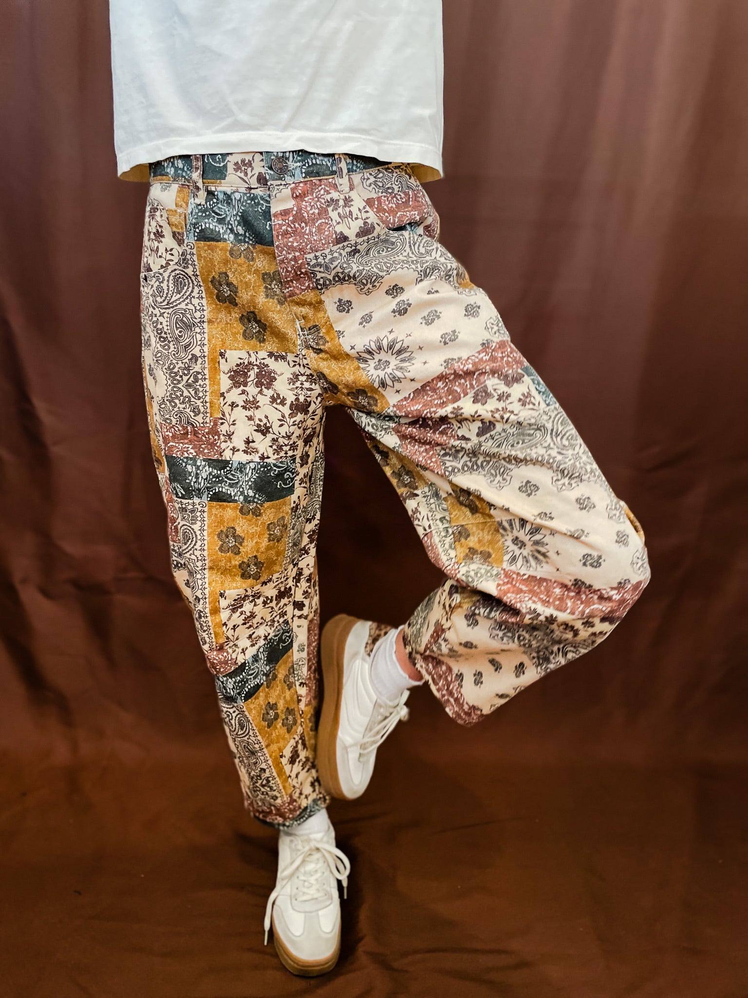 Boho Patchwork Barrel Jean