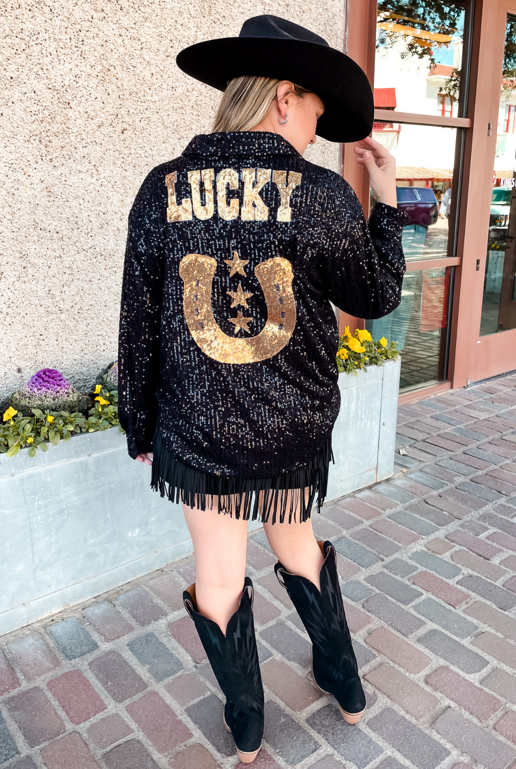 Lucky Horseshoe Sequin Oversized Shirt