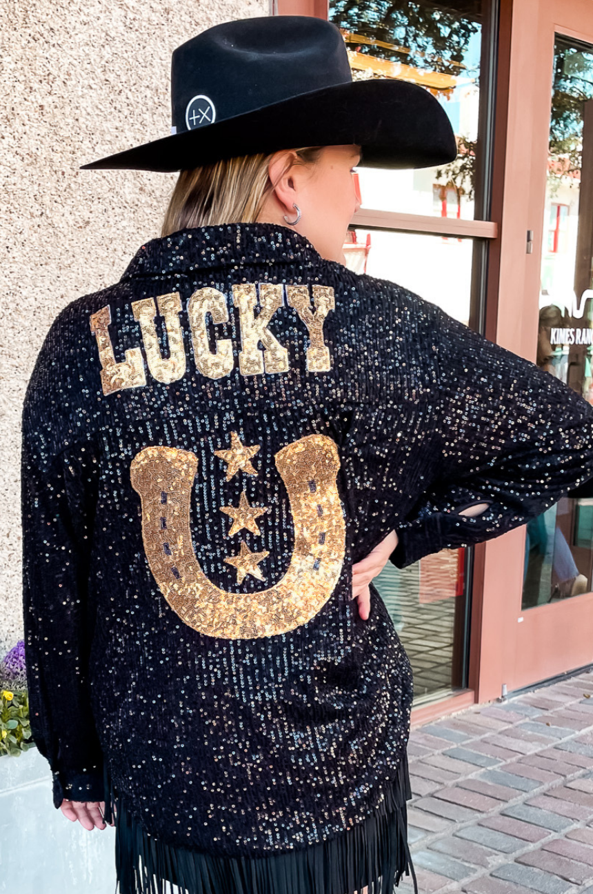 Lucky Horseshoe Sequin Oversized Shirt