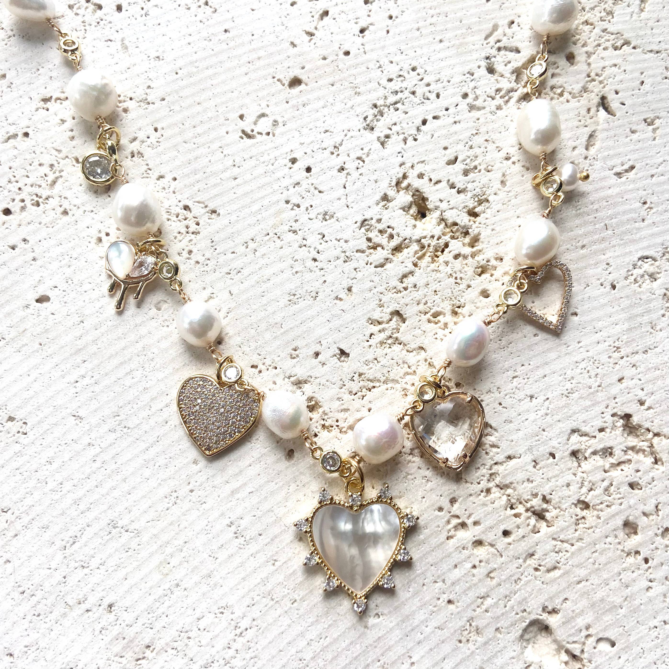 Freshwater Pearl Heart Charm Necklace