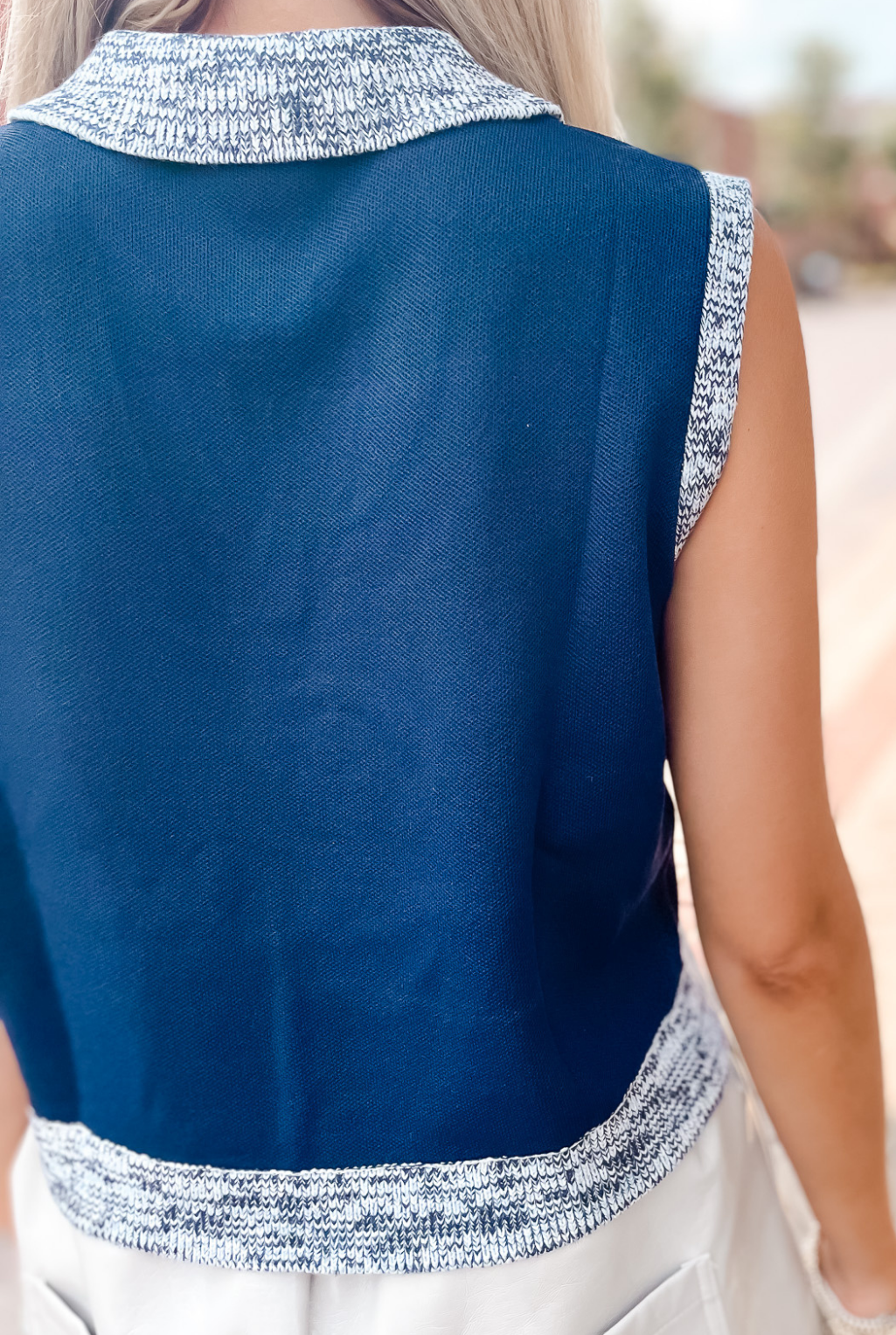 Buttons & Fringe Top - Navy
