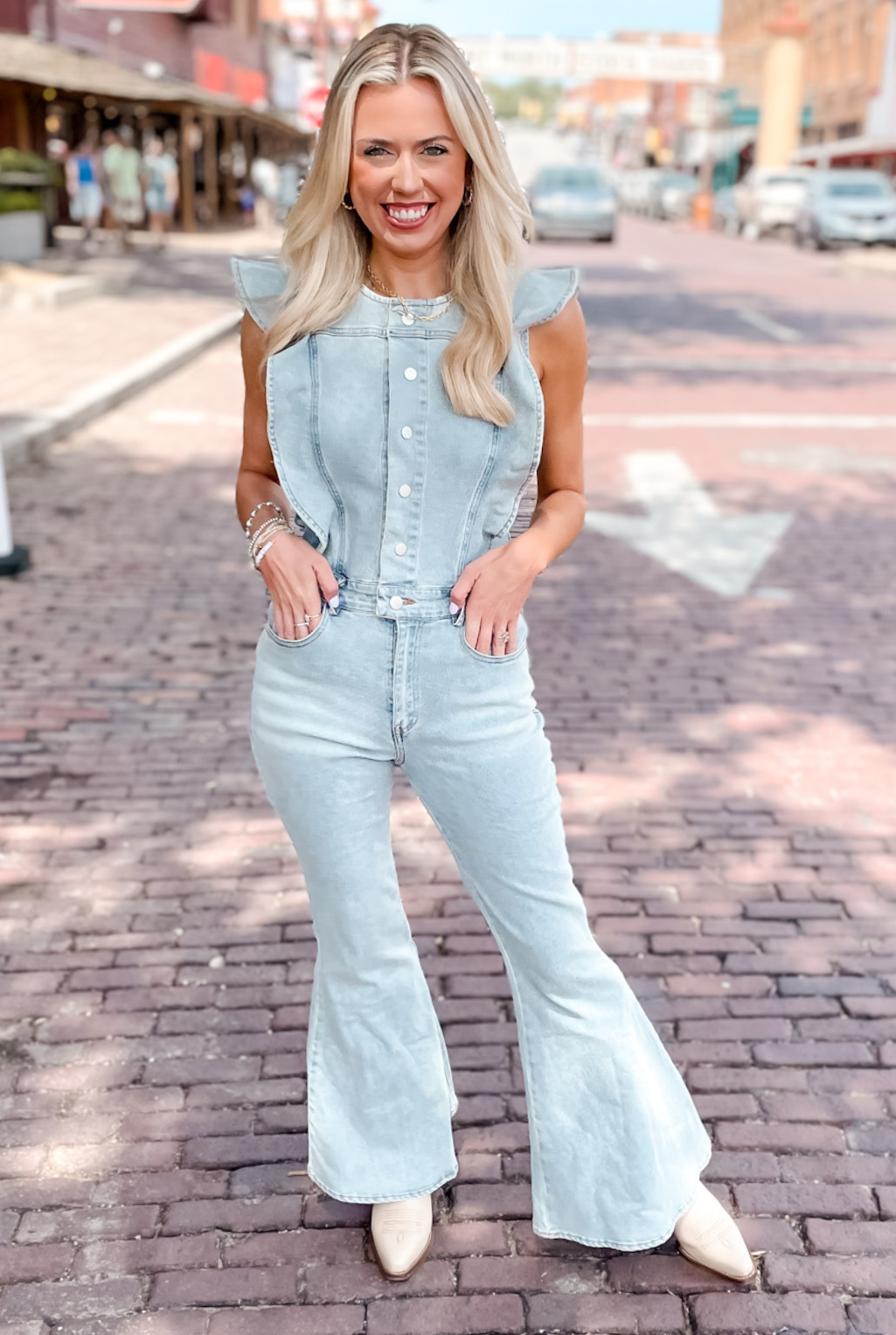 denim ruffle sleeve top