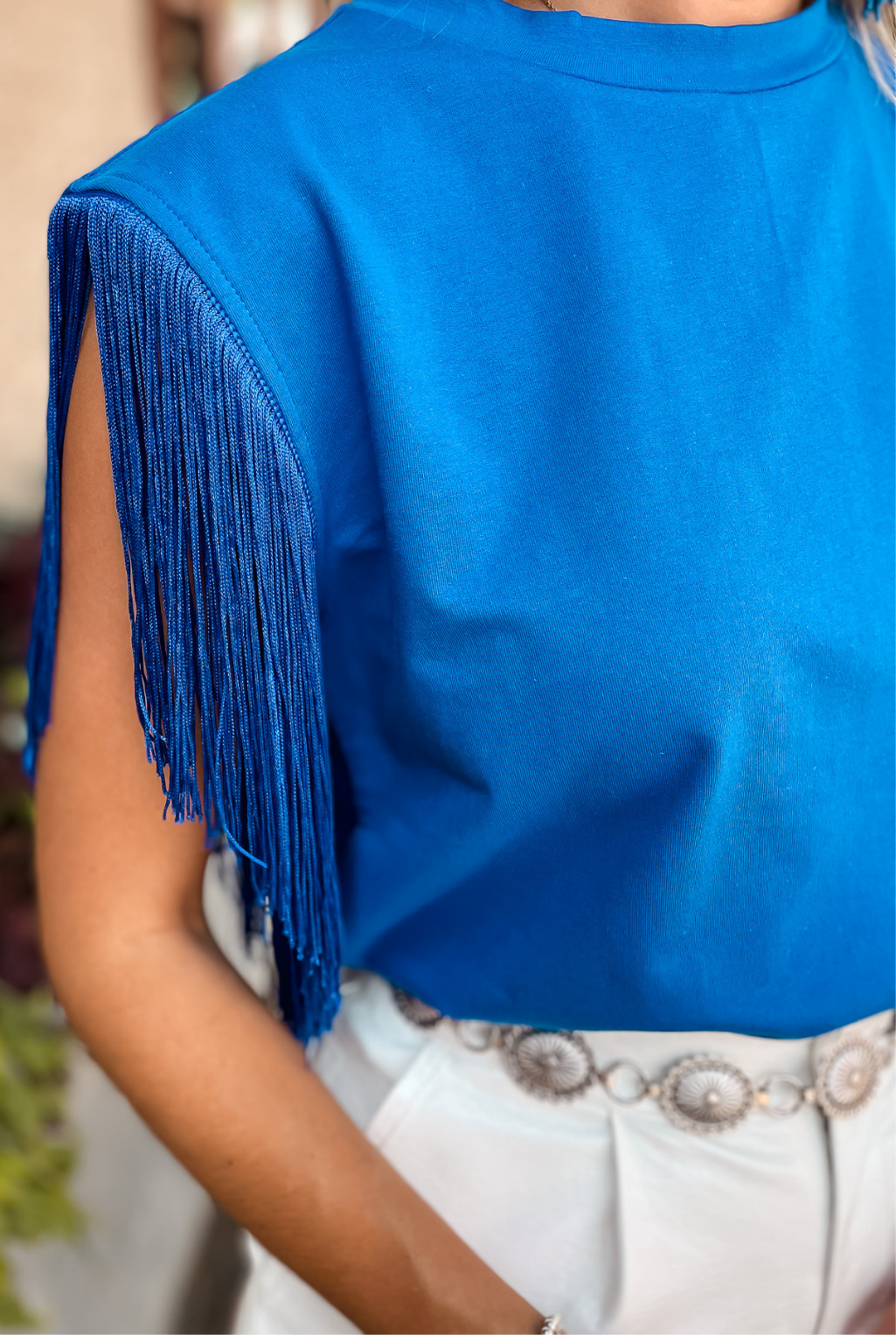 Fringe Detailed Knit Top - Blue